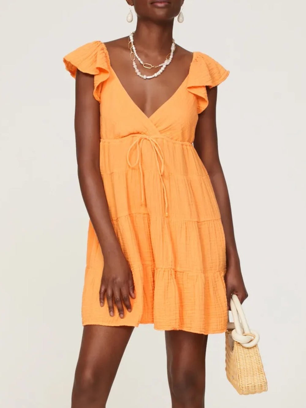 Xírena Sonnet 100% Cotton Gauze Mini Dress - Sorbet Orange - Small - Boho